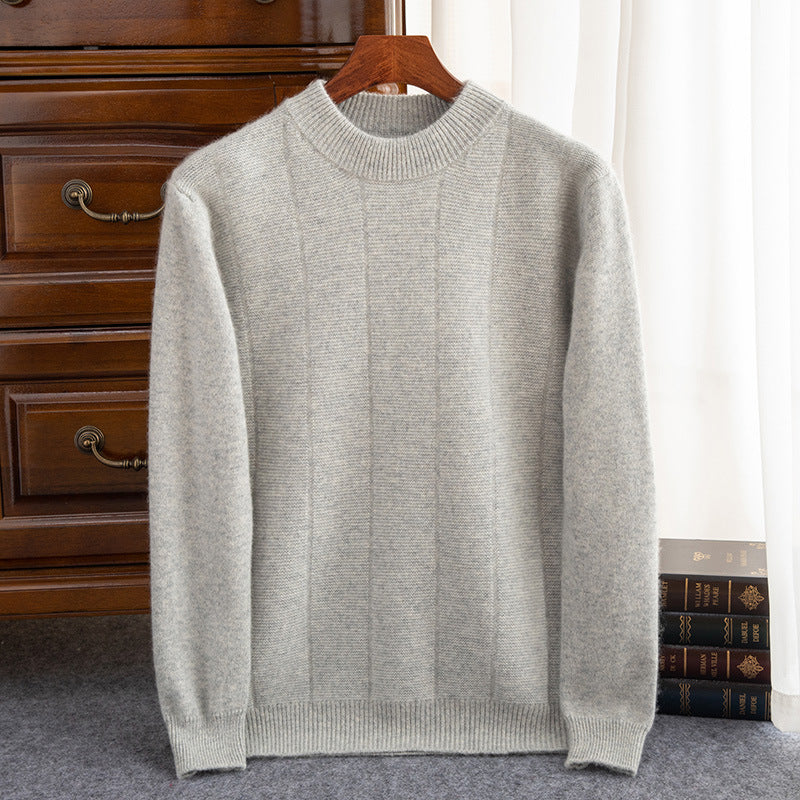 High Sense Autumn And Winter New Cashmere Sweater Men's Round Neck Striped Double Thick Sweater Casual Solid Color Bottoming Shirt